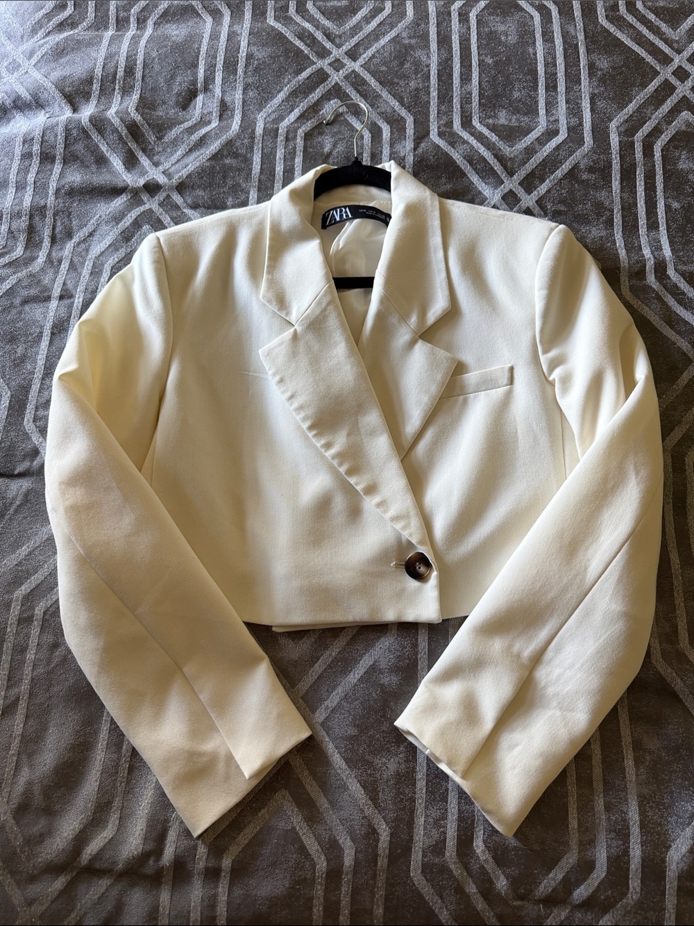 Zara White Cropped Double Breasted Blazer